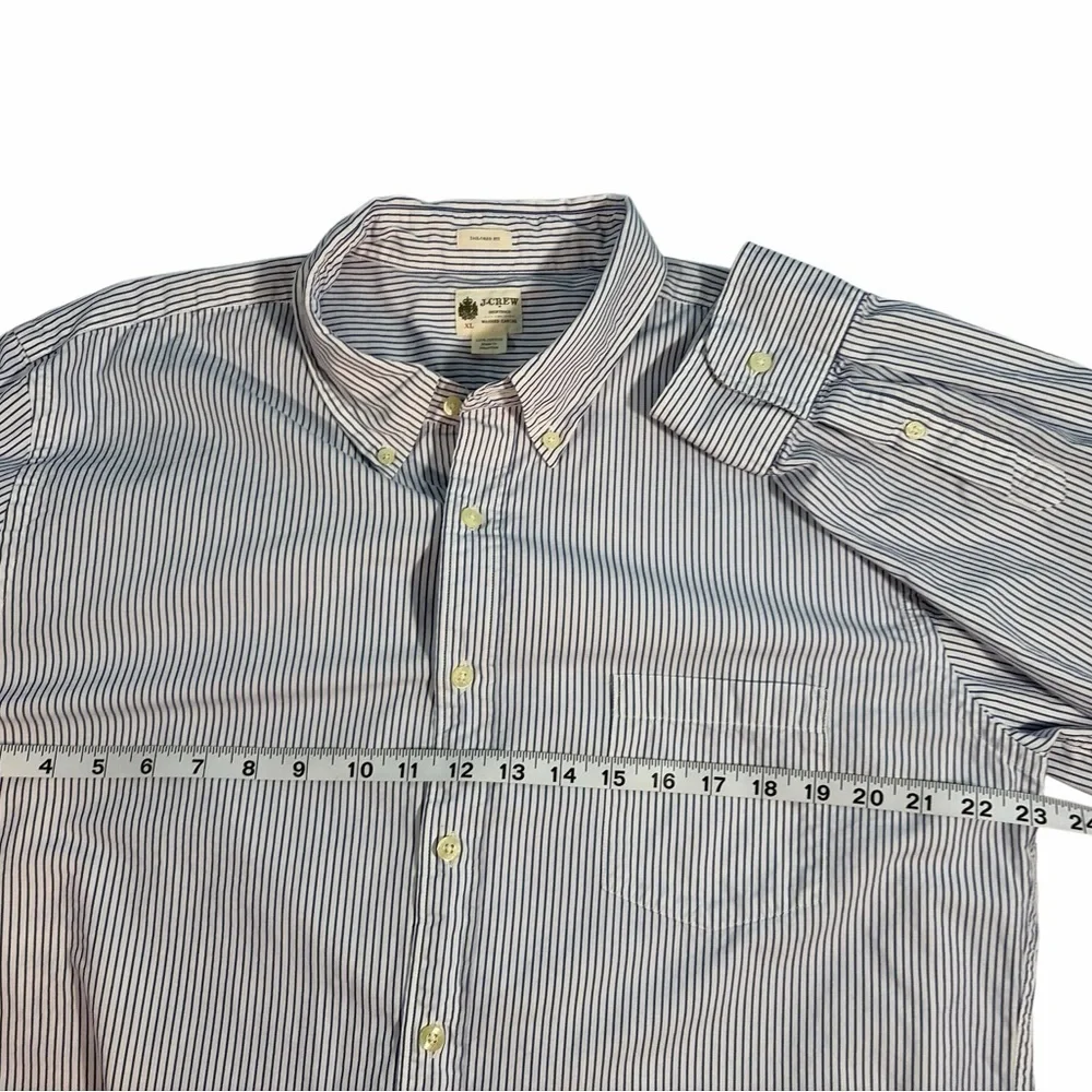 J.Crew Tailored Fit Button Up Shirt Men's XL Blue White Striped Long Sleeve